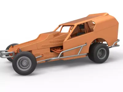 Vintage Dirt Modified stock car V3 while turning Scale 1 to 25 3D print model