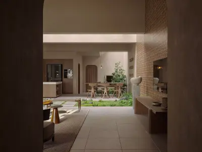 Mid Century interior scene 3D model