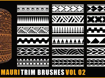 100 Mauri Trim Brushes - Border Pattern - Roll Brush - VOL 02 Texture