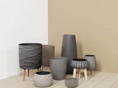 Vases pots and 3 snake plants set 3D model  3D model