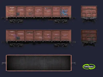 Railway carriage Low-poly 3D model