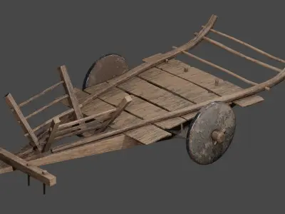 PBR Low Poly Oxcart Tumbrel Cart Low-poly 3D model