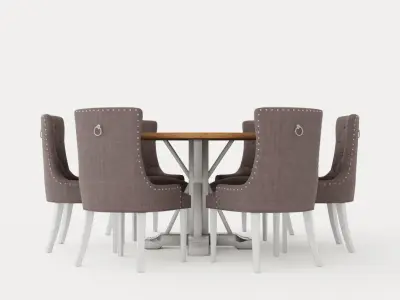 Lyon Food Group Around With 6 Victoria Chair White Gray Low-poly 3D model