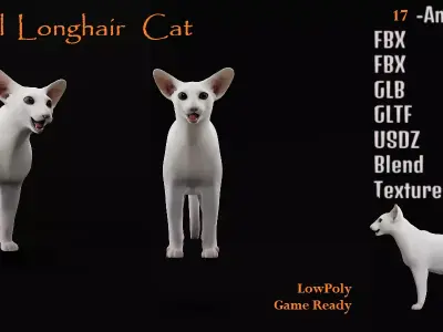 Oriental Longhair Cat Low-poly 3D model