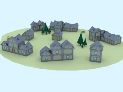 VillageHouses village with houses and trees 3D model