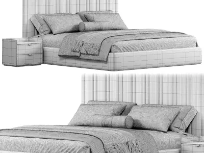 Isabella Wide Headboard Panel Stripe Bed 3D model