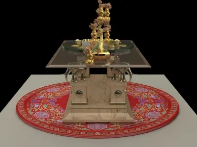 Chinese gold abacus and Ingot  and gourd table 3D model