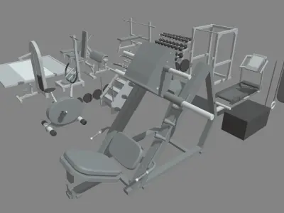 Low Poly Gym set of equipment Low-poly 3D model