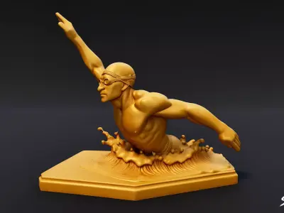 Golden Swimming Statue Low-poly 3D model
