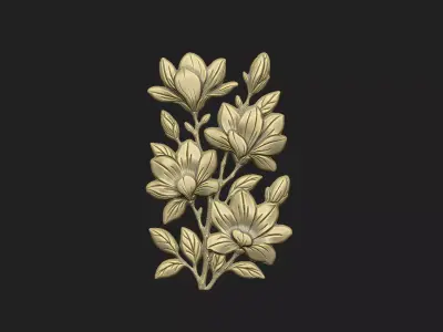 Magnolia cluster flower branch design cnc laser carving wild 3D print model