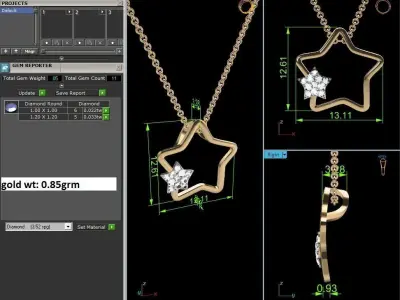 Women Star Pendant 3DM STL OBJ FBX Render Details 3D print model