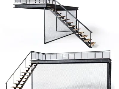 Metal stair with fencing Low-poly 3D model