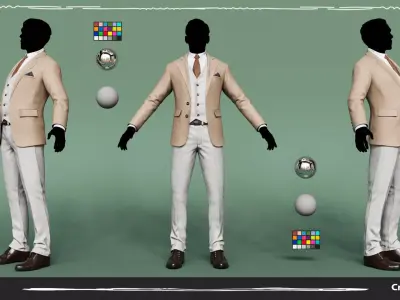 Men Pans with Shirt Blazer and Shoes Vest Creamy Brown Low-poly 3D model