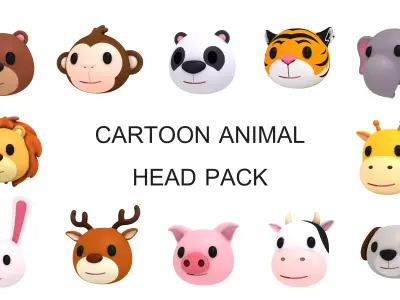 Cartoon Animal Head Pack 3D model
