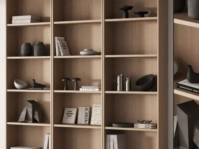 203 bookcase and rack 06 minimal wood with decor 01 3D model