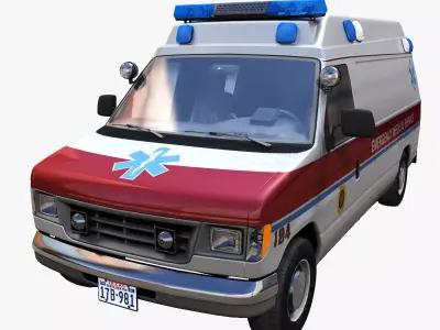 90s ambulance car Low-poly 3D model