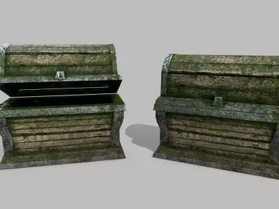 Chest old wooden box Low-poly 3D model