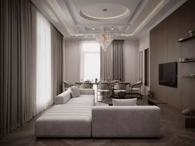 Living Room Neoclassic Low-poly 3D model