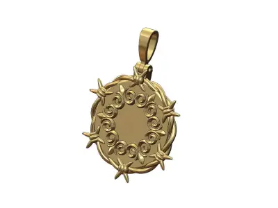 Floral  scroll ornament barbwire thornes pendant with bail 3D print model