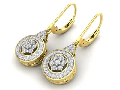 AV 581 Diamond Halo Cluster Drop Earrings for Women 3D print model