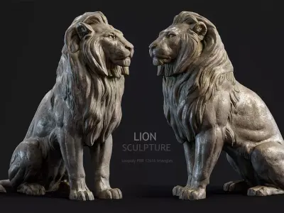 Sitting Lion Sculpture PBR Low-poly Low-poly 3D model
