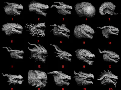 20 Dragon Head IMM Brush and OBJ 3D model