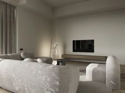 Living room and kitchen 3D model purchase