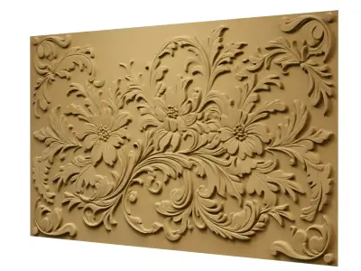 modern floral panel wall decor set relief stl mural CNC 304 3D model