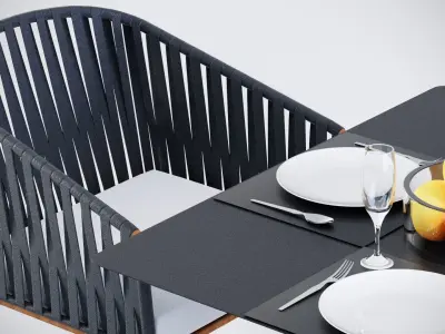 3D model Rectangle table with 4 rope chairs 3D model