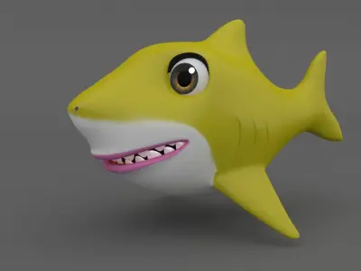 Shark family cartoon Low-poly 3D model