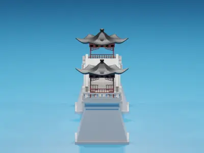 Cartoon Chinese Pavilion and Stone Bridge 3D model