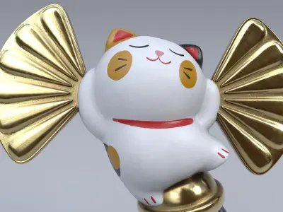 Lucky fortune cat Low-poly 3D model