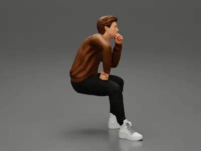 man in leather jacket sitting in thinking pose 3D print model