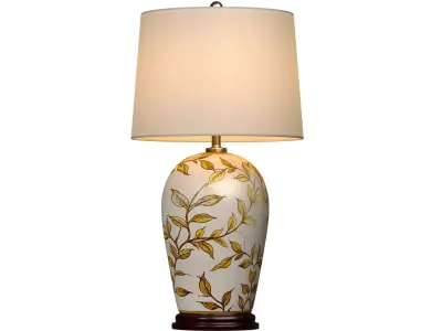 Handmade Leaves Brown Chinese Gold Nightstand Table Lamp 3D model