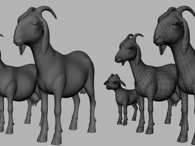 Goat Family Basemesh Low-poly 3D model