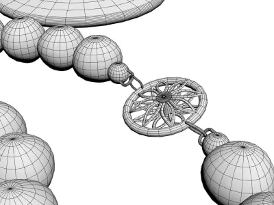 A bottle of champagne with glass next to pearls and red lipstick 3D model