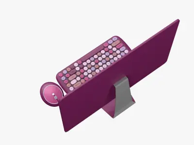 Sweet Pc Set Monitor Keyboard Mouse Candy Pink Version 3D model