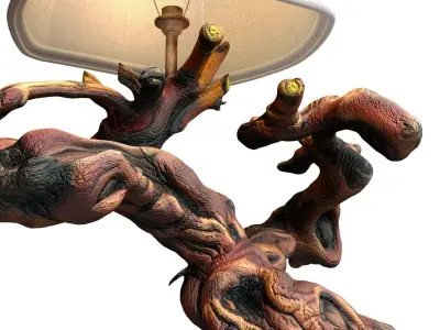 Rustic Nightstand table lamp made of driftwood tree branches 3D model