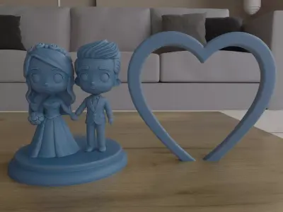 Cute Chibi Wedding Couple Heart STL 3D print model
