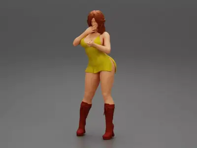 Attractive woman in sexy mini dress and boots 3D print model