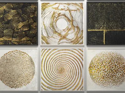 Collection of paintings with gold for walls 3D model
