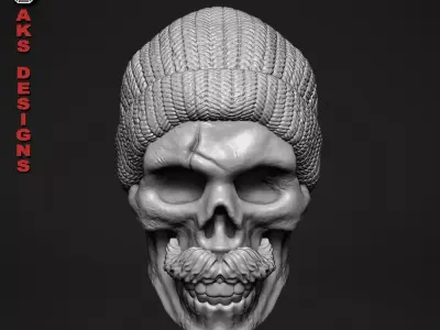 skull with cap version 2 bas relief for cnc 3D print model