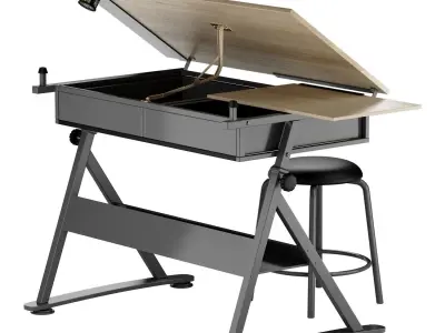 Reclining drawing table with gift chair Low-poly 3D model