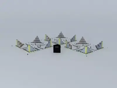 Cubic mosque with four pyramids in middle 3D model