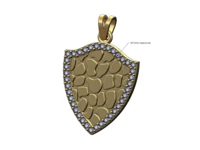 Gold nugget diamond shield pendant with bail 3D print model