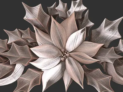 leaves christmas wreath with flowers and 3D print model