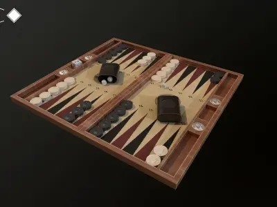 Backgammon board game Set low poly asset PBR for AR VR Low-poly 3D model