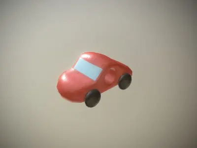 Wooden Toy Car Red low poly game ready Low-poly 3D model