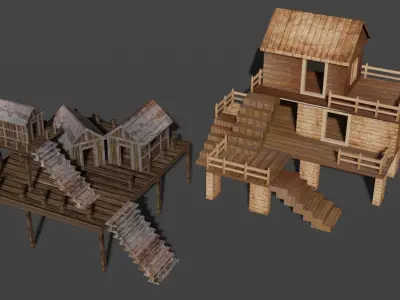 Old wooden shack Low-poly 3D model