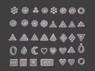 set of 39 Small Geometric Tribal 3D Models Jewelry Game Design  3D print model